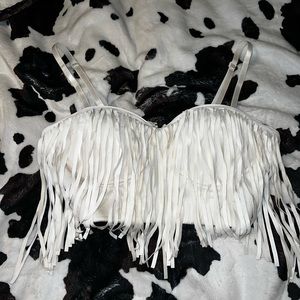 White leather fringe top